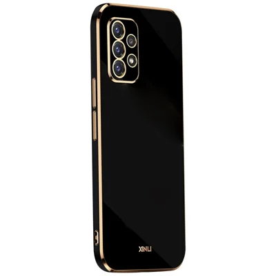 XINLI for Samsung Galaxy A52s 5G/Galaxy A52 4G/5G Protective Cover Precise Lens Cutout Electroplating Golden Edge Design Anti-drop TPU Phone Case - Black