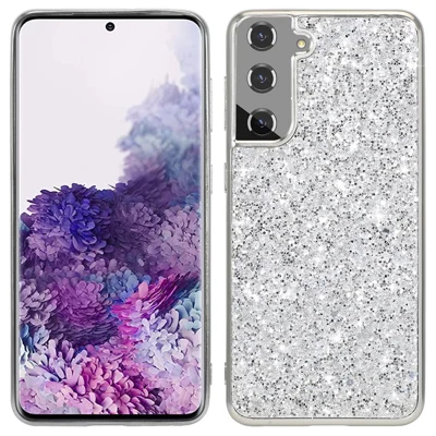 Glitter Case for Samsung Galaxy S22 5G, Hard PC Back Electroplating TPU Bumper Anti-scratch Protective Cover - Silver