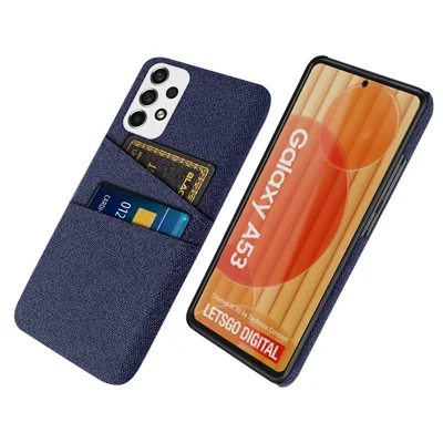 For Samsung Galaxy A53 5G Anti-drop Smartphone Case Bag Cloth Texture Multifunction Dual Card Slots Cloth + PC Phone Back Cover - Blue