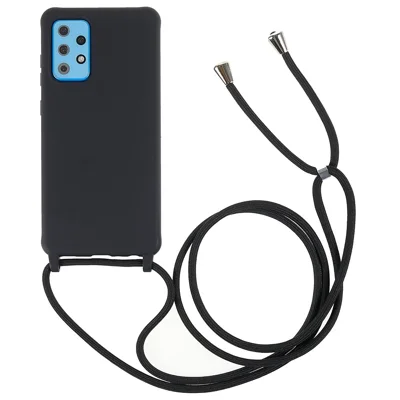 For Samsung Galaxy A53 5G Anti-Drop Flexible Frosted TPU Phone Cover with Adjustable Thin Strap - Black