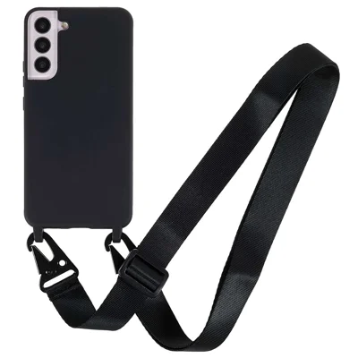 For Samsung Galaxy S22+ 5G Flexible Matte TPU Phone Cover with Wide Strap Freely-Twisted Case - Black