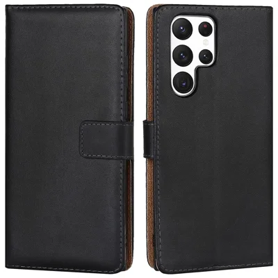 For Samsung Galaxy S22 Ultra 5G Anti-Scratch Flip Phone Cover Stand Phone Shell Genuine Leather Wallet Stand Phone Case