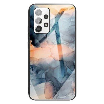 For Samsung Galaxy A13 4G Tempered Glass + TPU Hybrid Phone Case Marble Pattern Anti-scratch Anti-fall Shell - Style A