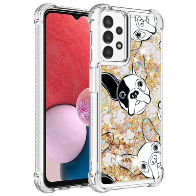 For Samsung Galaxy A13 4G TPU Case with Quicksand and Pattern Printed - Black / White Puppy