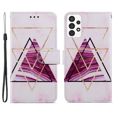 For Samsung Galaxy A13 4G Pattern Printing PU Leather Wallet Horizontal Stand Folio Cover with Wrist Strap - Tri-color Marble