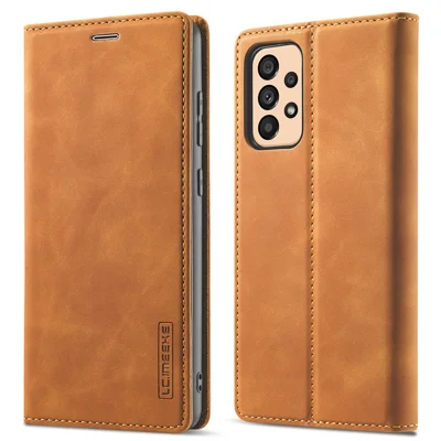 LC.IMEEKE Wallet Case for Samsung Galaxy A33 5G, Folding Stand PU Leather Strong Magnetic Suction Protective Cover - Brown