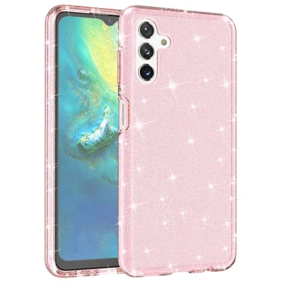 For Samsung Galaxy A13 5G Drop-proof Sparkly Clear Glitter Case Hard PC Soft TPU Thickening Design Mobile Phone Shell - Pink