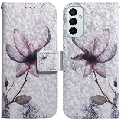 For Samsung Galaxy M23 5G/F23 5G Printed Pattern Flip Wallet Case Magnetic Closure Stand Soft TPU Inner Shell PU Leather Phone Cover - Pink Flower