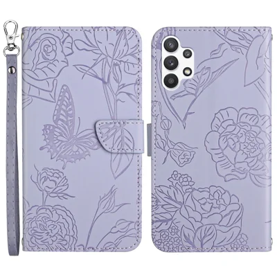 Stoßdichtes Brieftaschenhülle Für Samsung Galaxy A32 5G Anti-drogen-weiche Touch PU Leder-telefon Beschützer Stilvolle Schmetterlinge Geprägt - Violett