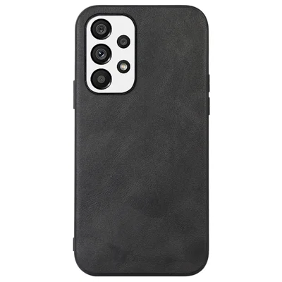 For Samsung Galaxy A33 5G Anti-scratch Phone Case Textured PU Leather Coated PC + TPU Protective Cover - Black