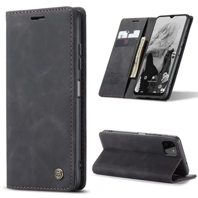 CASEME 013 Series Dustproof Phone Case for Samsung Galaxy A22 5G (EU Version), Auto-absorbed PU Leather+TPU Wallet Foldable Stand Cell Phone Cover - Black