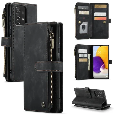 Чехлы для Samsung Galaxy A72 4G / 5G с ремешком CASEME C30, с застежкой-молнией, с отделением для нескольких карт, из искусственной кожи - черный
