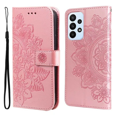 Étui portefeuille avec impression de fleurs résistant aux rayures pour Samsung Galaxy A23 5G (version internationale) / 4G / M23 5G / F23 5G, en cuir avec support et fermoir magnétique double face - Or rose