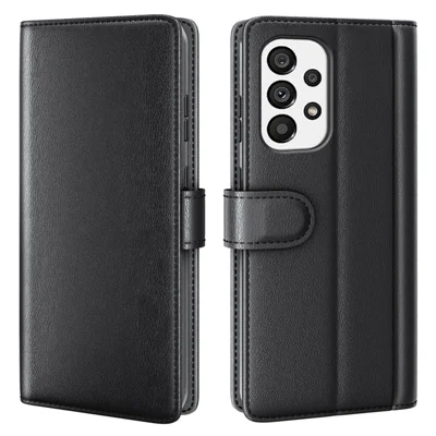 For Samsung Galaxy A53 5G Wallet Case Split Leather Genuine Leather Folio Flip Stand Shockproof Cover - Black