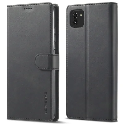 LC.IMEEKE for Samsung Galaxy A03 (164.2mm) Scratch Resistant Textured PU Leather Flip Folio Stand Wallet Case Mobile Phone Case Cover - Black