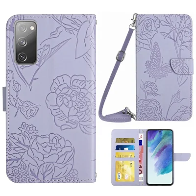 Voor Samsung Galaxy S20 FE 2022/S20 Lite/S20 FE 5G/4G/S20 FE 2022 Huidgevoelig Gevoel Stand Wallet PU Leren Telefoonhoes, Patroonafdrukdesign Telefoonhoes met Schouderriem - Lichtpaars