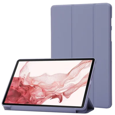 For Samsung Galaxy Tab S8+ Auto Wake/Sleep Function Anti-scratch Soft Silicone+Leather Cover Three-fold Stand Well-protected Tablet Case - Purple