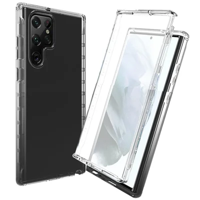 Gradient Phone Case for Samsung Galaxy S22 Ultra 5G Full Protection Shockproof Cover 3-in-1 PC+TPU Hybrid Scratch Resistant Phone Case with PET Screen Protector - Black