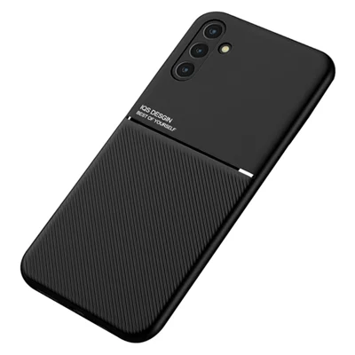 For Samsung Galaxy A13 5G Magnetic Holder Metal Sheet Phone Case Imprinted PU Leather + TPU Cover - Black
