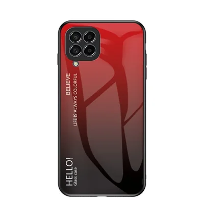 For Samsung Galaxy M33 5G (Global Version) All-inclusive Protection Anti-fall Color Gradient Tempered Glass + PC + TPU Phone Case Shell - Red
