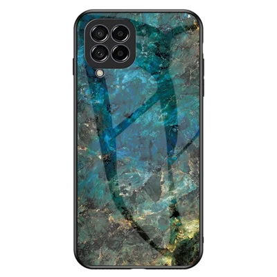 For Samsung Galaxy M33 5G (Global Version) Marble Pattern Tempered Glass + PC + TPU Anti-shock Smooth Touch Cell Phone Shell Case - Emerald Marble