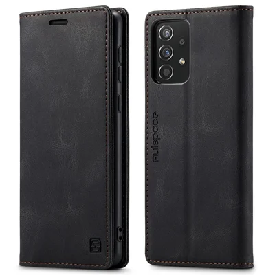 AUTSPACE A01 Series for Samsung Galaxy A52 4G/5G/A52s 5G PU Leather Case RFID Blocking Wallet Flip Stand Cover - Black