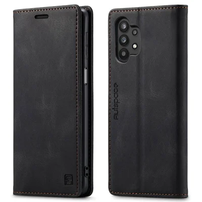 AUTSPACE A01 Série Pour Samsung Galaxy A32 5G / M32 5G PU le Cuir PU RFID Blocking Vintage Wallet Stand Flip Cover - Noir