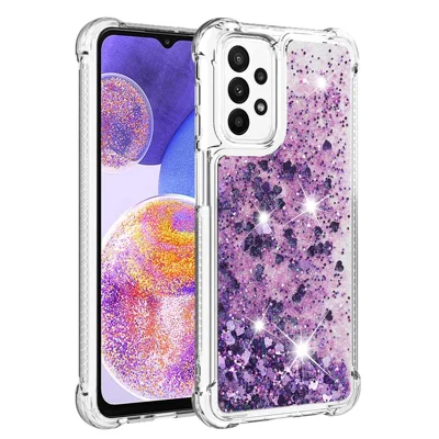 لـ Samsung Galaxy A23 5G (الإصدار العالمي) / 4G غطاء خلفي مقاوم للصدمات من مادة TPU بتصميم لامع يشبه الرمال المتحركة - بنفسجي داكن / قلوب