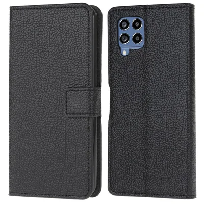 For Samsung Galaxy M33 5G (India) Case Cover Litchi Texture Leather Wallet Magnetic Clasp Cell Phone Protector Phone Shell
