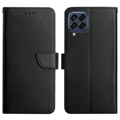 For Samsung Galaxy M33 5G Shockproof Magnetic Closing Genuine Leather Nappa Texture Wallet Stand Function Phone Case - Black