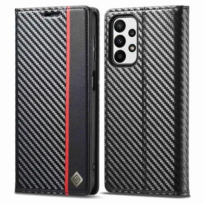 Чехол-книжка LC.IMEEKE для Samsung Galaxy A23 5G (глобальная версия) с текстурой углеродного волокна, защитный кожаный чехол с магнитной застежкой, вертикальный узор, защита от царапин и падений, подставка