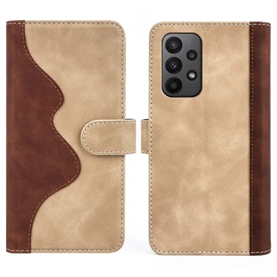 Funda tipo folio con cierre magnético para Samsung Galaxy A23 5G (versión global), carcasa protectora de cuero + TPU con diseño de unión, soporte y billetera - Amarillo