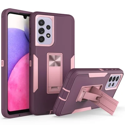For Samsung Galaxy A33 5G Drop Proof PC + TPU Hybrid Phone Cover with Integrated Kickstand Car Mount Metal Sheet Case - Purple/Rose Gold