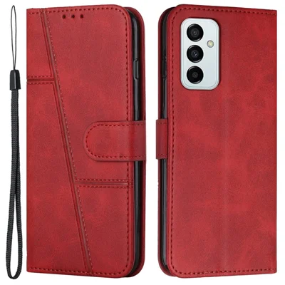 Pour Samsung Galaxy M23 5G / F23 5G PU le Cuir TPU Étui Intérieur du Boîtier de Caractéristique du Livre de Folio Magnétique Couvrette de Couture Avec Bracelet - Rouge
