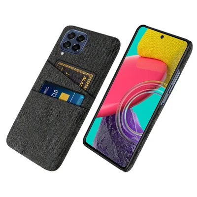 Cloth Texture Protective Case for Samsung Galaxy M53 5G, Hard PC + Cloth Back Cover with Dual Card Slot - Black