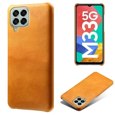 For Samsung Galaxy M33 5G (Global Version) Textured PU Leather Coated PC Phone Case Back Guard Shell - Orange