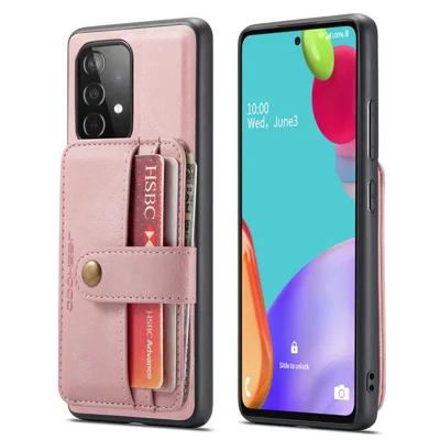 JEEHOOD for Samsung Galaxy A72 4G/5G Wear-resistant Leather Coated TPU Cover Anti-drop Detachable Wallet RFID Blocking Phone Case - Pink