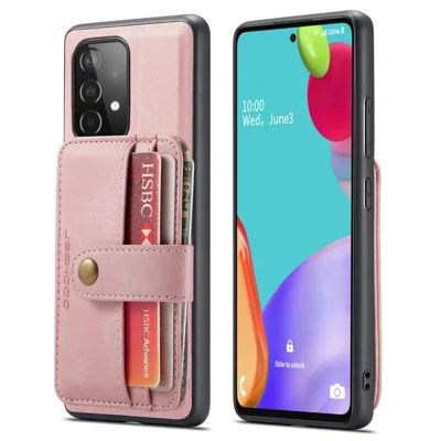 JEEHOOD for Samsung Galaxy A32 5G/M32 5G 2-in-1 Design Leather Coated TPU Cover Strong Magnet Wallet RFID Blocking Cell Phone Case - Pink