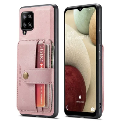 JEEHOOD for Samsung Galaxy A22 4G (EU Version) Drop-proof Anti-scratch Magnetic Wallet Detachable Design Cover Leather Coated TPU RFID Blocking Phone Case - Pink