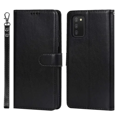 Voor Samsung Galaxy A03s (166,5 mm) R61-structuur Leer met versmald naden Portemonnee Folio-hoes PU-leer Polsbandje Magnetische sluiting Stand Hoes - Zwart