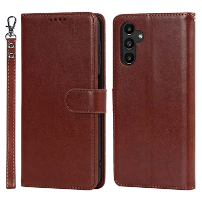 For Samsung Galaxy A13 5G / A04s 4G (164.7mm) PU Leather Phone Case R61 Texture Stand Flip Cover - Brown