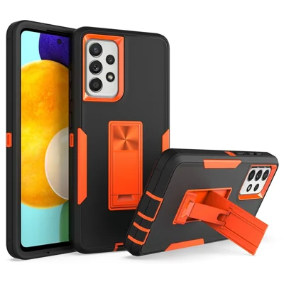 For Samsung Galaxy A52 4G/5G/A52s 5G Kickstand Hard PC + Soft TPU Phone Case with Car Mount Metal Sheet - Black/Orange