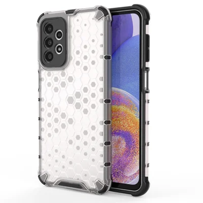 Capa de Telemóvel Híbrida de Proteção em TPU Macio com Textura de Favos de Mel + PC Rígido para Samsung Galaxy A23 5G (Versão Global) / 4G - Cinzenta
