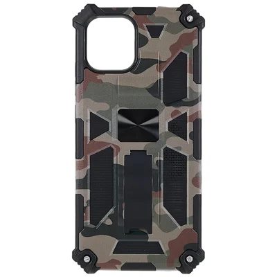 For Samsung Galaxy A03 (164.2mm) Hidden Kickstand Four Corner Anti-drop Phone Case Protector with Built-in Metal Sheet - Army Green