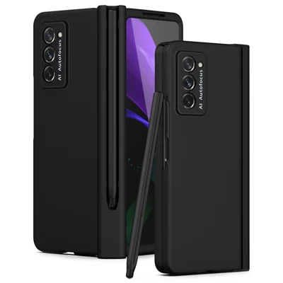 Hard PC Phone Flip Case for Samsung Galaxy Z Fold2 5G Shockproof Cover with Screen Protector - Black