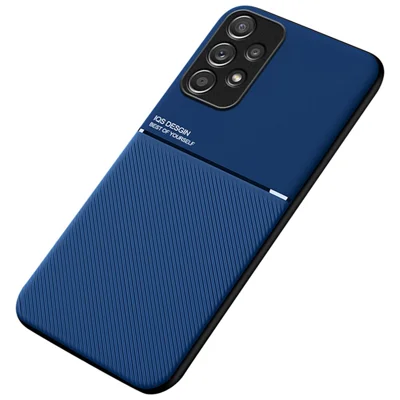 For Samsung Galaxy A73 5G Wear-resistant Precise Cutout PU Leather + TPU Imprinted Cell Phone Case with Built-in Magnetic Metal Sheet - Blue