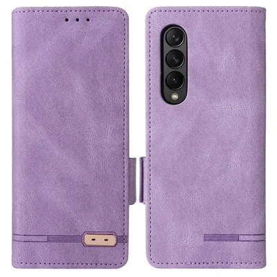 For Samsung Galaxy Z Fold3 5G Hardware Design PU Leather Case Wallet Stand Double Magnetic Clasp Phone Cover - Purple