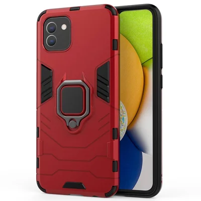 For Samsung Galaxy A03 (166.5mm) TPU+PC Shockproof Protection Case Military Grade Armor Ring Holder Back Cover - Red