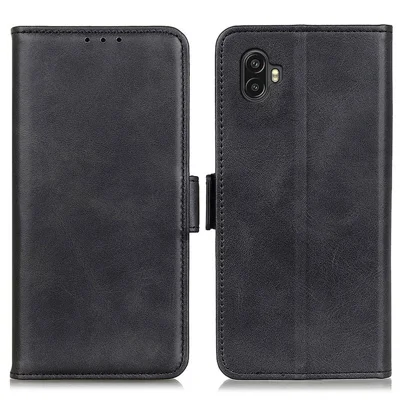 For Samsung Galaxy Xcover 6 Pro PU Leather Flip Wallet Case Inner TPU Full Protection Anti-Drop Stand Feature Folio Cover - Black