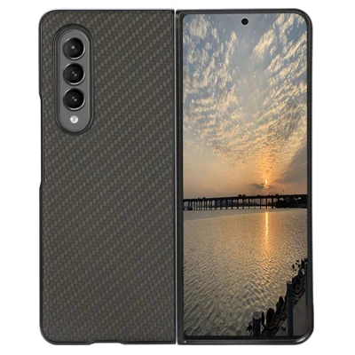 For Samsung Galaxy Z Fold4 5G Anti-drop Phone Case Carbon Fiber Texture Case PU Leather Coated PC Mobile Phone Protective Cover - Black